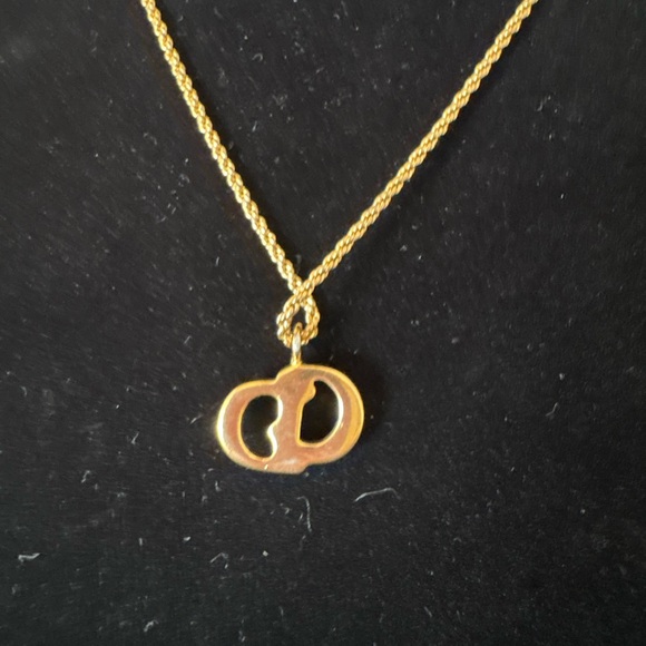 Dior Gold Tone CD Logo Pendant Necklace